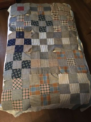 Vintage Quilt Squares Hand Sewn 9 - Patch Cotton 9” Early 1900’s