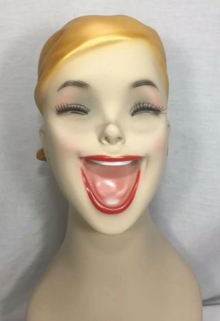 Vintage Blonde Laughing Mannequin Head Pierced Ears Gold Blond Cartoon Golden 2