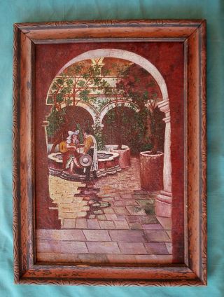 Vintage Mexican Folk Art Painting 1918 Signed Puebla Mexico Vintage Painting