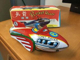 Old Rocket Racer Tin Toy.  Vintage Mechanical Toy.  Friction Toy,  Man Cave Deco