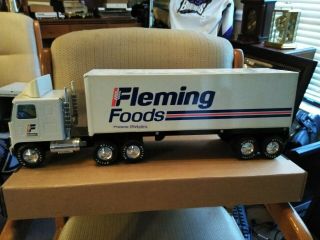 Rare Vintage Nylint Fleming Foods Semi - Truck And Trailer Pressed Steel