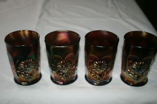 Set Of 4 Vintage Northwood Amethyst Carnival Glass Dandelion Tumblers
