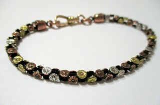 Stunning Antique Victorian Tri - Color Floral Link Fancy Watch Chain Bracelet