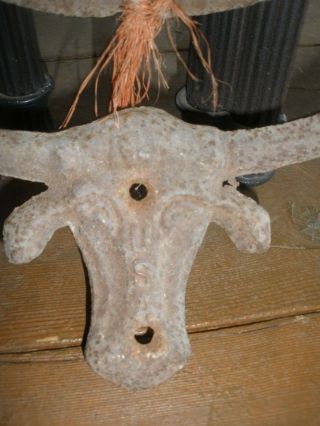 Antique/vtg Cast Iron Long Horn Steer Bull Cow Farm House Wall Dinner Bell Rare