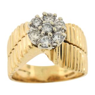 Ladies Real 14k Gold Diamond Cluster Ring 7 Stone Vintage Estate Women 