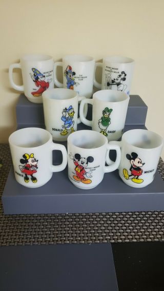 8 Vintage Fire King Anchor Hocking Mickey Mouse,  Donald Duck,  Daisy,  Etc.  Mugs