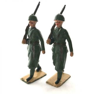 2 Pc Vintage Britains Lead Toy Soldier Italian Service Dress Infantry 1435