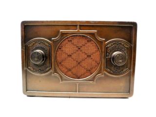 Vintage 1930s Modernistic Old Depression Era Machine Age Art Deco Metal Radio