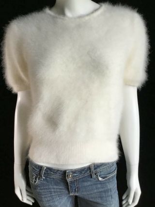 Fuzzy 80 Angora Vintage Sweater Off - White Short Puff - Sleeve Pullover 39 " - Bust
