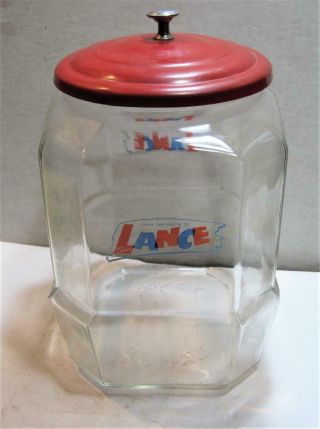 Vintage Lance Glass 8 Sided Cracker Jar With Lance Lid 12 "