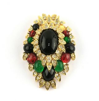 Vintage Signed Ciner Mughal Jewels Of India Flawed Emerald Brooch Pendant