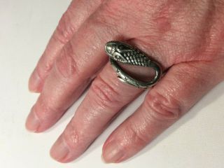 Vintage Mexican 925 Sterling Silver Snake Ring Eagle Mark 3 Handmade Size 8