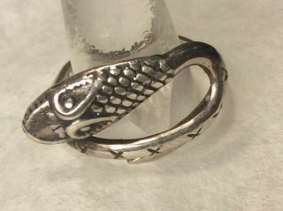 Vintage Mexican 925 Sterling Silver Snake Ring Eagle Mark 3 Handmade Size 8 2