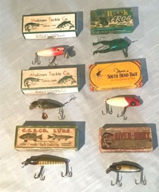 6 Old Lures With Boxes Halik Makinen Heddon South Bend Ccbc Etc