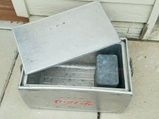 vintage Coca Cola Aluminum ice cooler chest paperwork and ice container 12