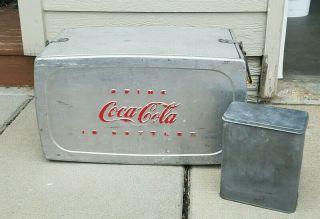 Vintage Coca Cola Aluminum Ice Cooler Chest Paperwork And Ice Container