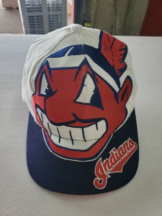 Rare Vintage Cleveland Indians Big Logo Chief Wahoo Snapback Hat 90s The Game ⭐
