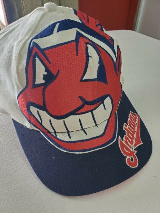 Rare Vintage Cleveland Indians BIG LOGO Chief Wahoo Snapback Hat 90s The Game ⭐ 3