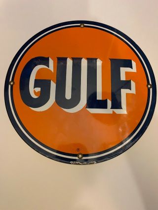 Gulf Gasoline Porcelain Sign Gas Pump Plate Vintage Brand Motor Oil Co.