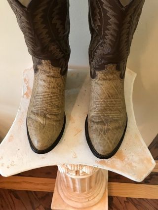 VINTAGE JUSTIN MENS Exotic ELEPHANT TW0 - TONE COWBOY BOOTS STYLE 8524 SIZE 7.  5D 5