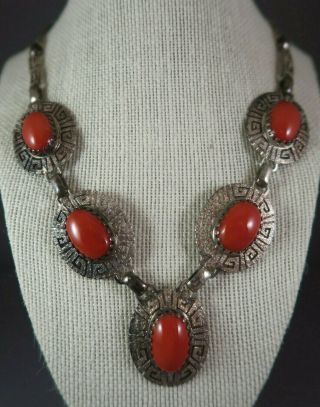 Allison Snowhawk Lee Vintage Sterling Silver/Coral Navajo Jewelry Set w/Necklace 11