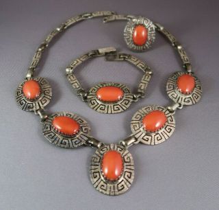 Allison Snowhawk Lee Vintage Sterling Silver/coral Navajo Jewelry Set W/necklace