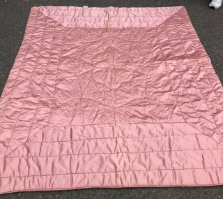 Vintage 1940’s Quilted Filled Comforter Satin Old Hollywood Pink