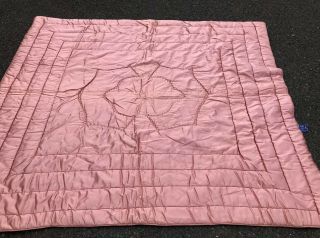 Vintage 1940’s Quilted Filled Comforter Satin Old Hollywood Pink 2