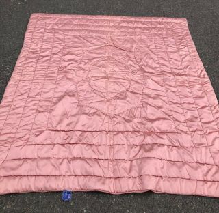 Vintage 1940’s Quilted Filled Comforter Satin Old Hollywood Pink 3