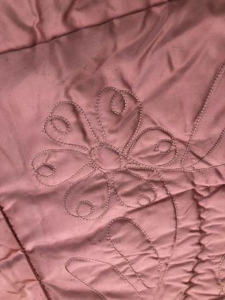 Vintage 1940’s Quilted Filled Comforter Satin Old Hollywood Pink 5