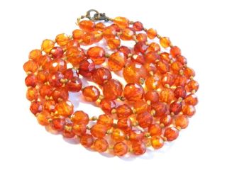 Antique Faceted Amber Beads Necklace 32g Long Necklace