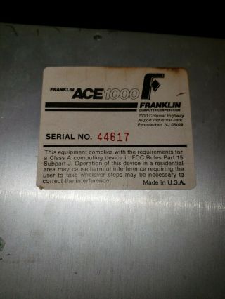 Vintage Franklin Ace 1000 Personal Computer v2.  2 It Did power up Plz Read 3