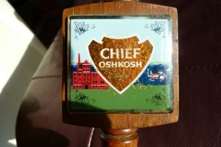 Vtg Rare Chief Oshkosh Beer 3 Sided Tap Knob Wood Handle Brewery