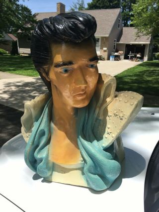 Vintage 1970’s Ceramic Elvis Bust Statue 20” Tall Graceland Hydro Stone