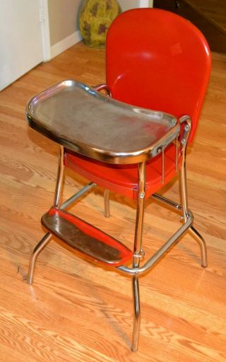 Vintage " Heavy Duty " Chrome Red Cosco Mid Century Relic High Chair