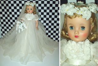 18 " Vintage Madame Alexander Elise Doll White Wedding Dress Bouquet