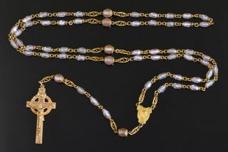 Charming Antique & Very Rare Saphiret Glass Rosary On Gilded Brass Nr