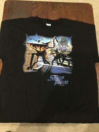 Vintage 1997 Starship Troopers Black Movie T - Shirt Xl Sci - Fi Bug Attack