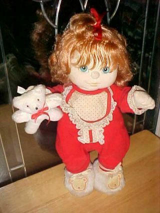 My Child Doll 1985 Mattel Red Hair Aqua Eyes Red Sleeper Bib White Bear Slippers