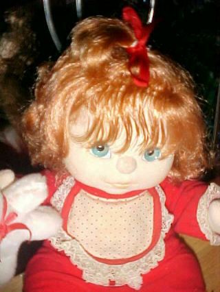 My Child Doll 1985 Mattel Red Hair AQUA EYES red sleeper bib white bear slippers 3