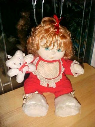 My Child Doll 1985 Mattel Red Hair AQUA EYES red sleeper bib white bear slippers 5