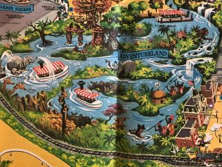 1968 DISNEYLAND Magic Kingdom Pictorial MAP POSTER Vintage 45 x 30 6
