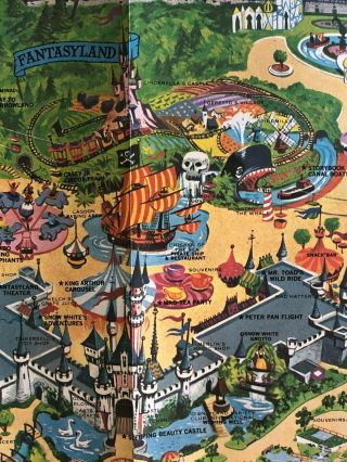 1968 DISNEYLAND Magic Kingdom Pictorial MAP POSTER Vintage 45 x 30 8