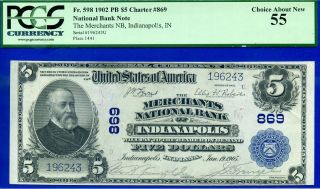 Rare 1902 $5 National Currency Pcgs About 55 ( (indianapolis))  196243