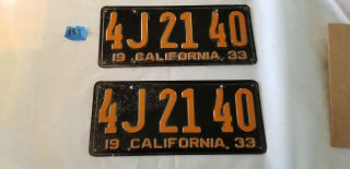 1933 California Pair License Plates Vintage For Hot Rat Street Rod Trog Scta