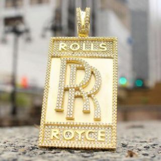 Antique Rolls Royce Pendant In 14k Yellow Gold Over With 1.  2ct Round Diamonds