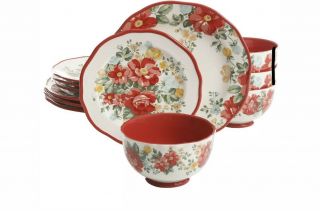 The Pioneer Woman Vintage Floral Dinner Set Set 12 - Piece W/red Rim