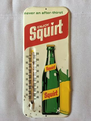 Squirt Soda Vintage Metal Advertising Sign Thermometer (glass Broken)