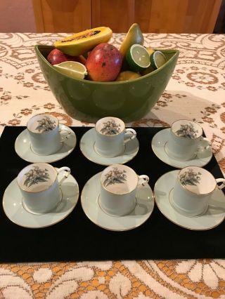 Vintage Royal Worcester England " Woodland " Porcelain Demitasse Coffee Set Of 6