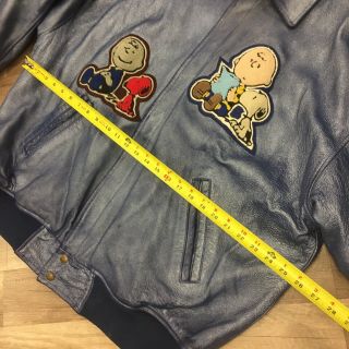 VTG CHARLIE BROWN CB LEATHER JACKET PATCHES SNOOPY SZ 3XL XXXL BLUE PEANUTS 80s 5